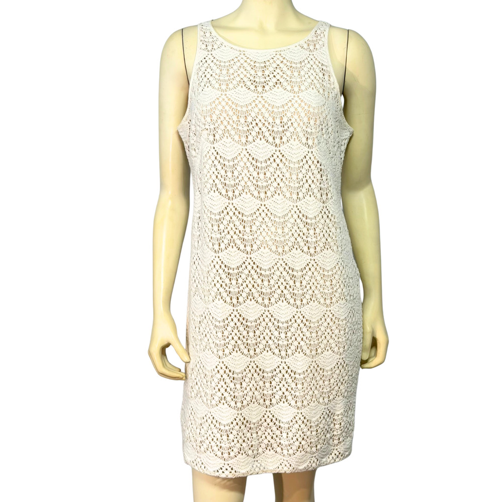 Loft Sz 8 Sleeveless Sheath Dress Full Crochet Overlay Lined Beach Wedding Boho